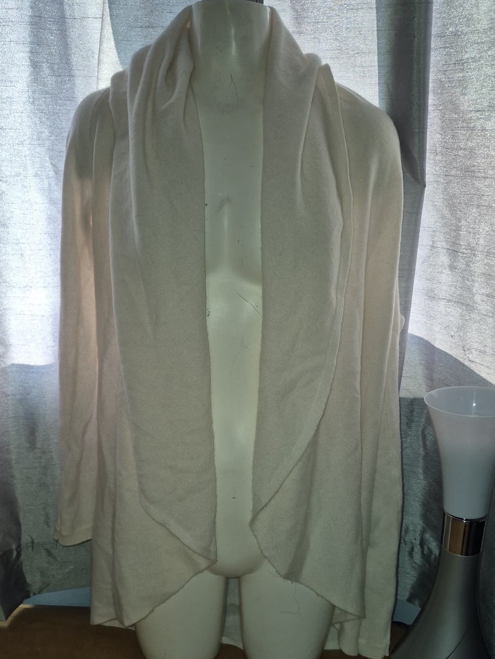 Repeat Women's 100% Organic Cashmere Cream Open-Front Draped Cardigan Size 42/L